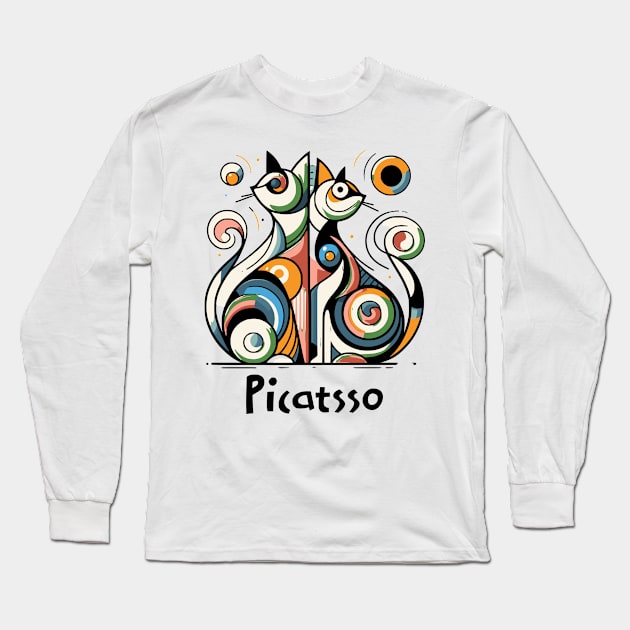 Dual Picatsso Geometric Abstract Cats Long Sleeve T-Shirt by Luxinda